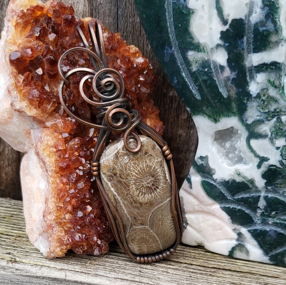 Handcrafted Chrysanthemum Coral Fossil Pendant